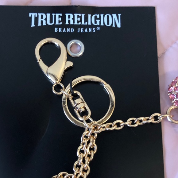NEW True Religion Silver & Pink Embellished Heart Keychain/Handbag Charm - Picture 5 of 6